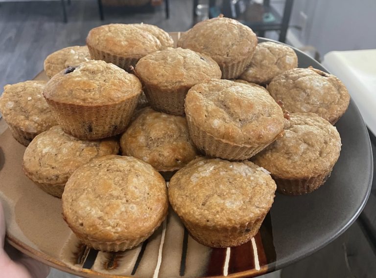 Protein chocolate chip muffins on a plate