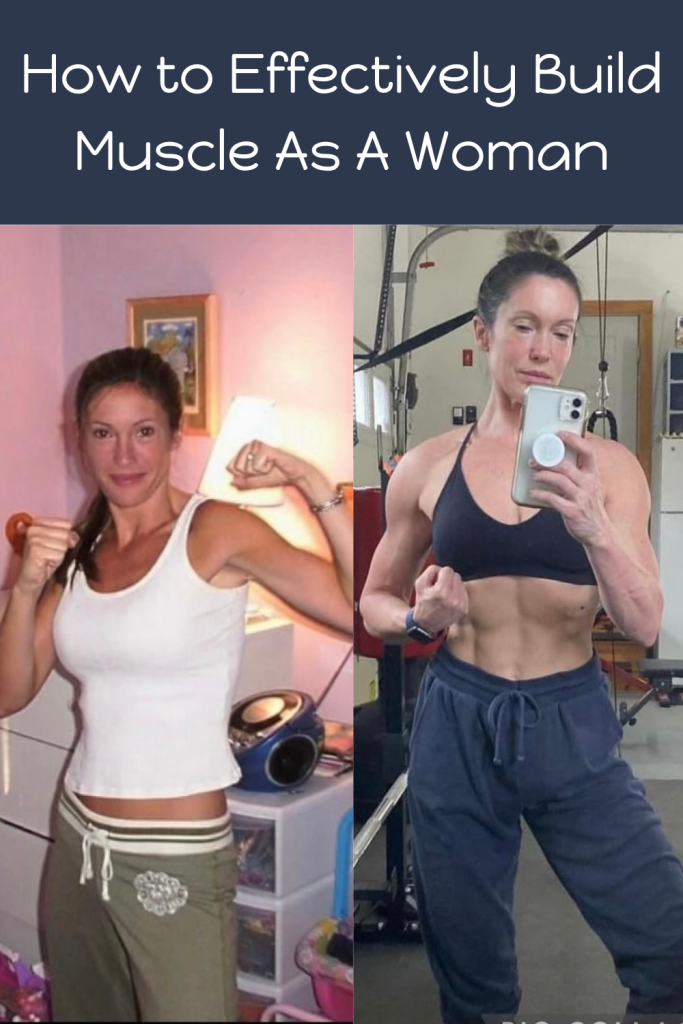 Transformation showing muscle gain of woman posing in front of camera